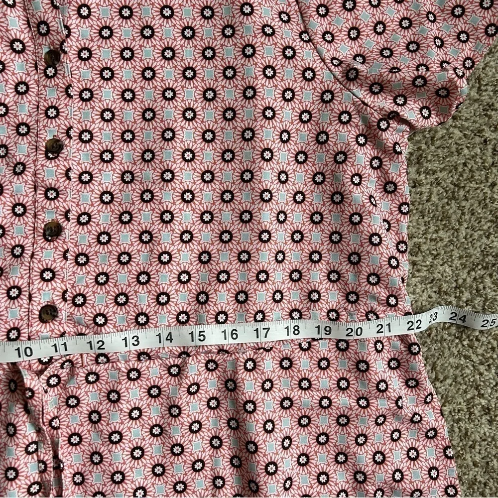 Lands' End Pink Wood Lily Medallion Tile Short Sleeve Button Front Mini Dress L - Image 8