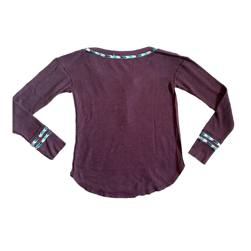 Free People Rainbow Long Sleeve Henley Tee Wine Size Small Waffle Knit - Image 5