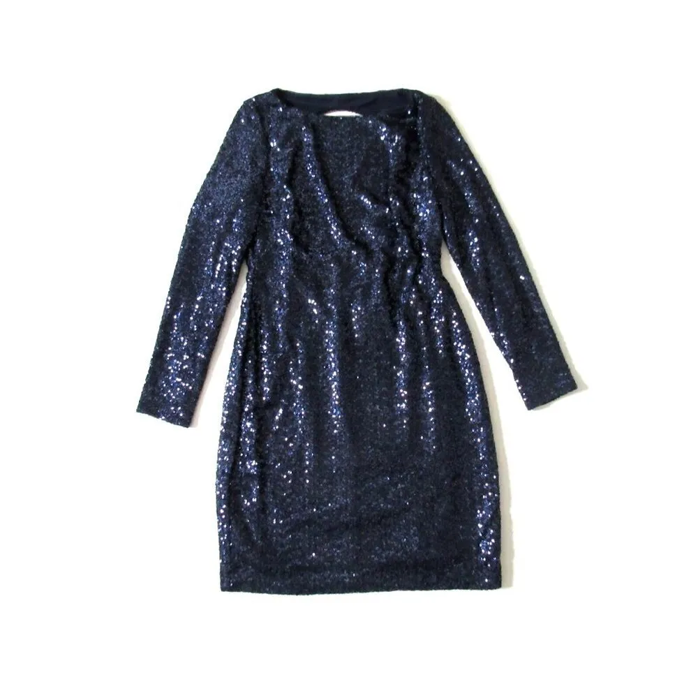 NWT Lauren Ralph Lauren Lighthouse Navy Shine Sequin Cutout Back Sheath Dress 10 - Image 2