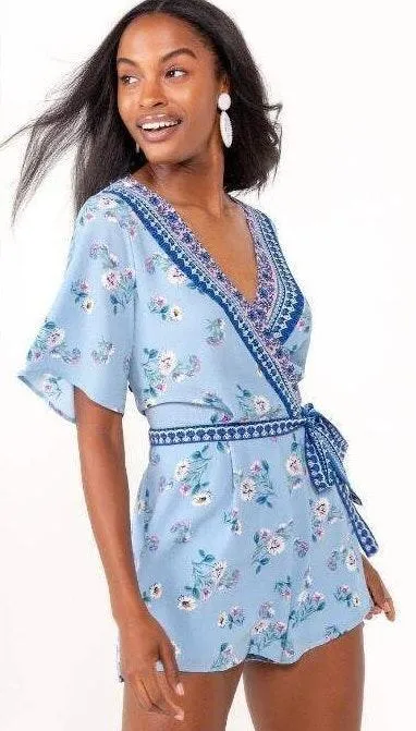 Francesca's  Eileen Border Blue Romper - Image 2