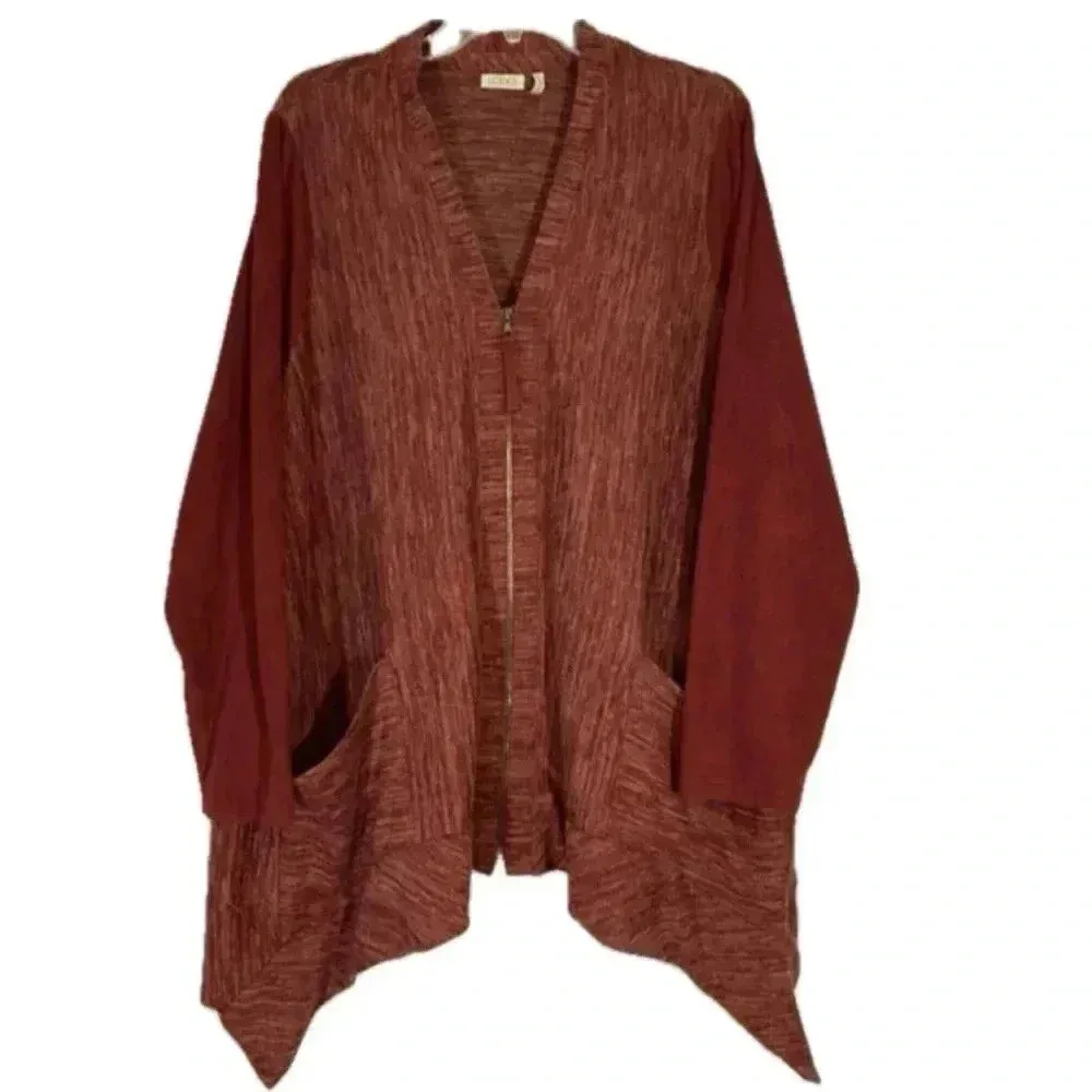 LOGO Lori Goldstein Burgundy/Wine Sweater, Faux Suede Sleeves - Size Small - Image 2