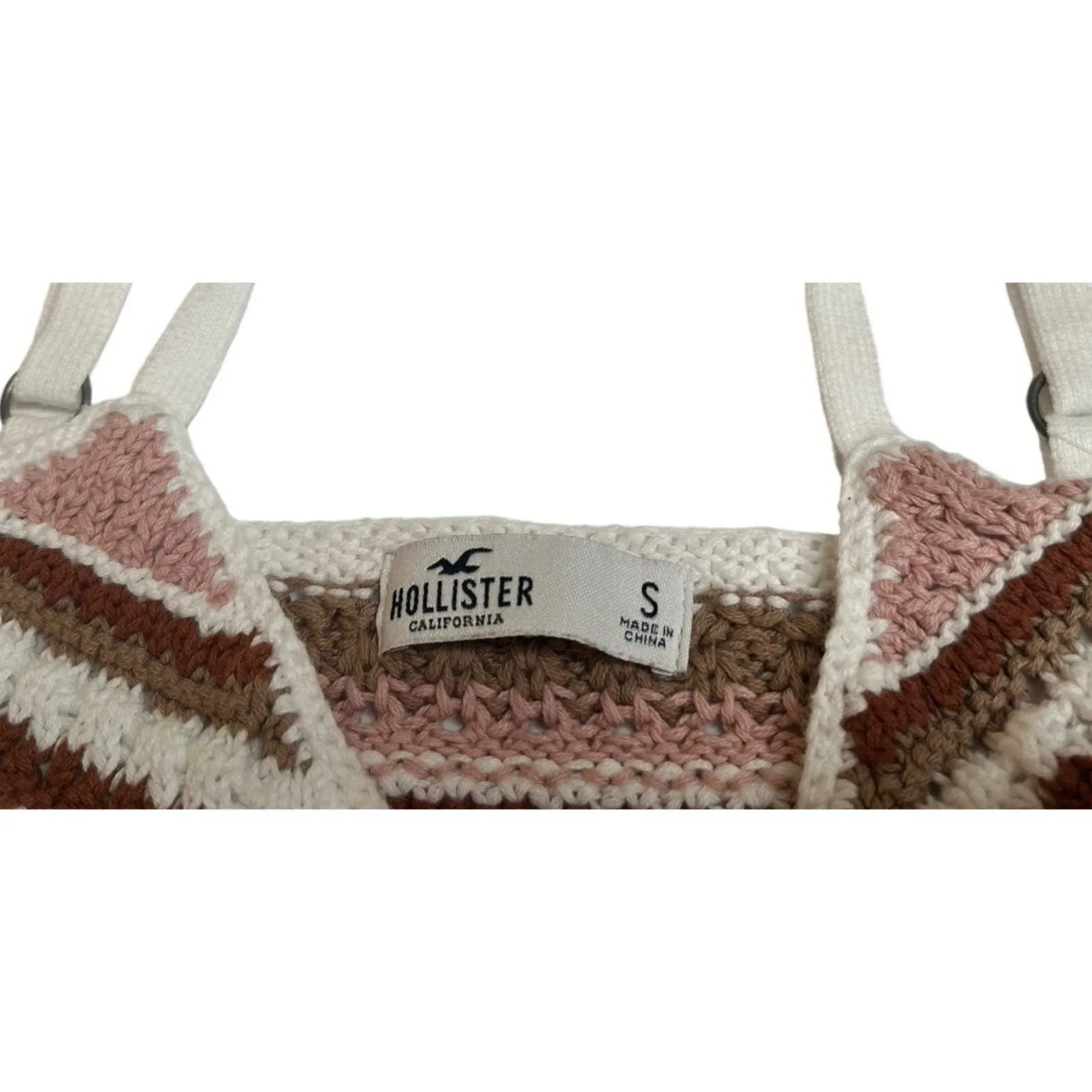 Hollister Y2K Crochet Striped Crop Top Tank and White Mini Skirt Set Boho Sz S - Image 5