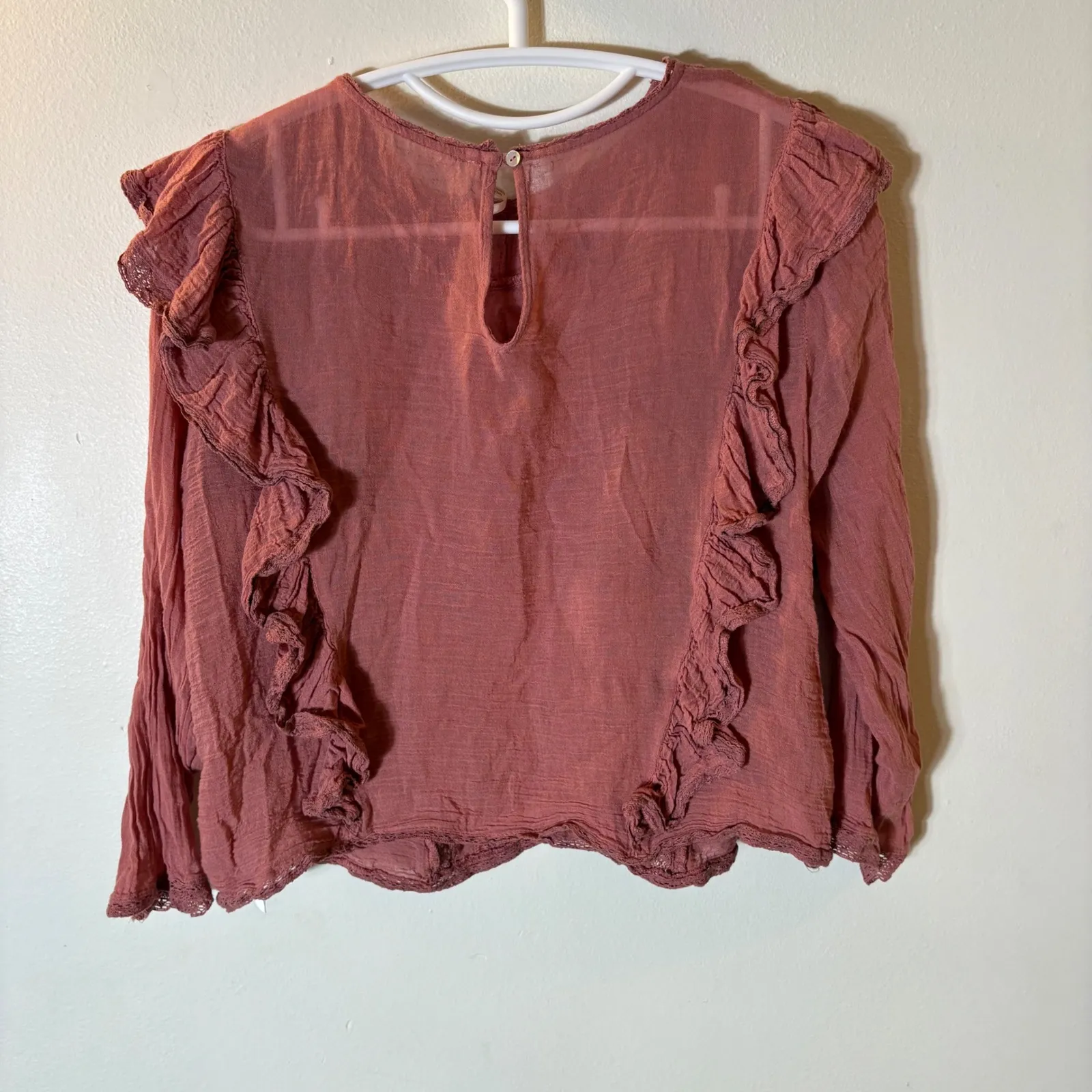 Free People Jasmine Ruffle Lace Boho Peasant Gauzy Victorian Cotton Blouse M - Image 8