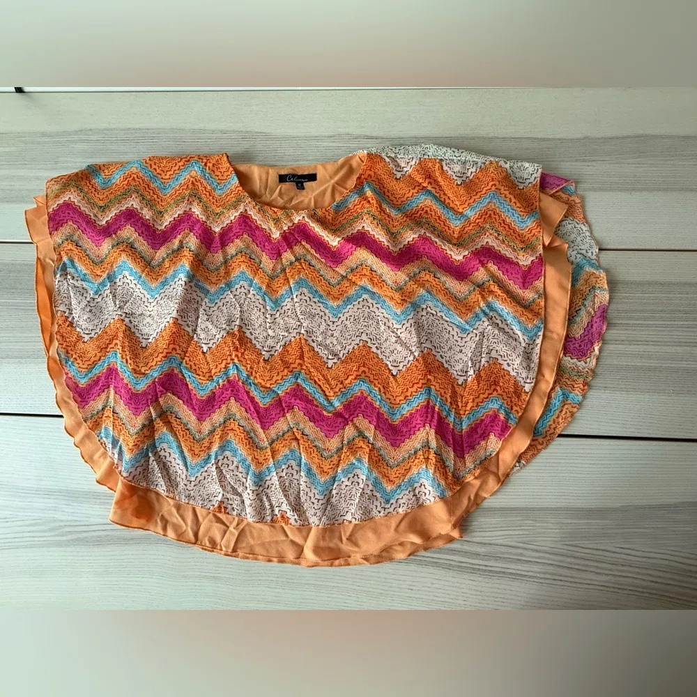 Caleaas Chevron Pattern Poncho Top Chevron Blouse size M Orange Size M - Image 7