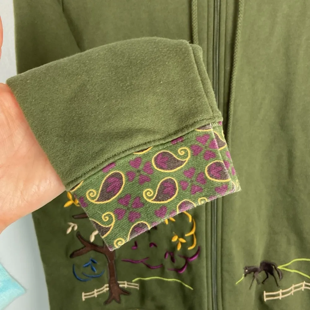 Breckenridge Zip Up Hoodie Embroidered Horse Print Paisley Preppy Farm Size L - Image 9