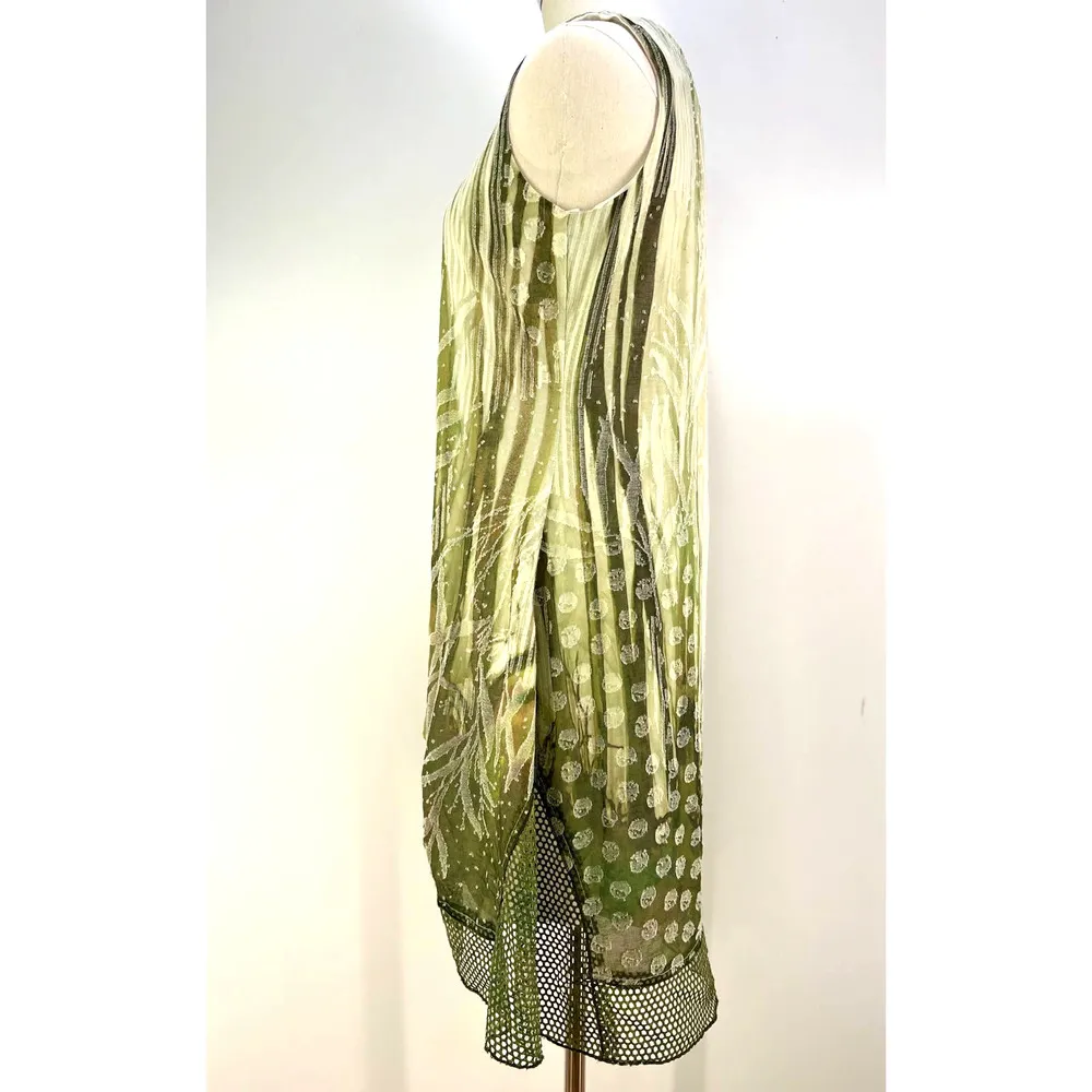 Alberto Makali Green Sleeveless Dress Asymmetrical Handkerchief Mesh Hem - Image 4