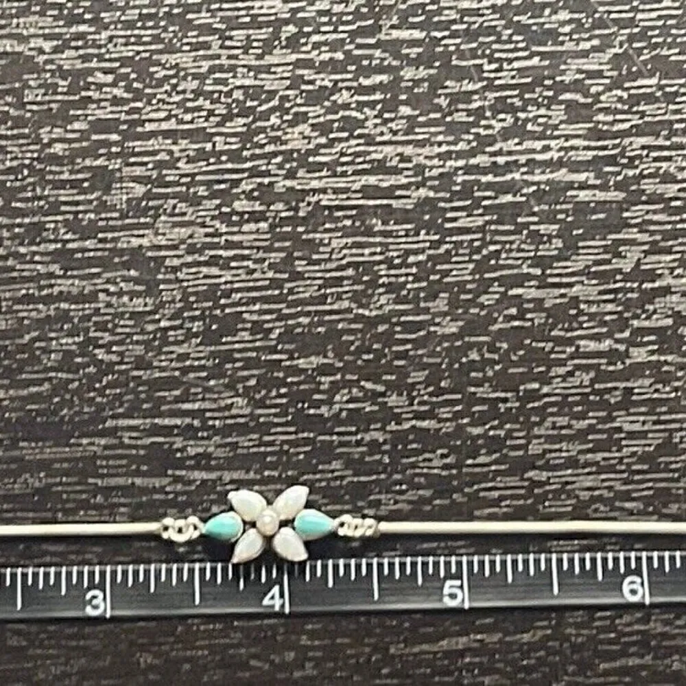 Native American Zuni Sterling Silver Turquoise MOP Flower Bracelet 925 SI Vtg - Image 15