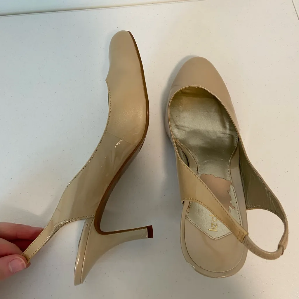 Liz Claiborne women’s Marishka tan cream leather glossy sling back heels size 9‎ - Image 4