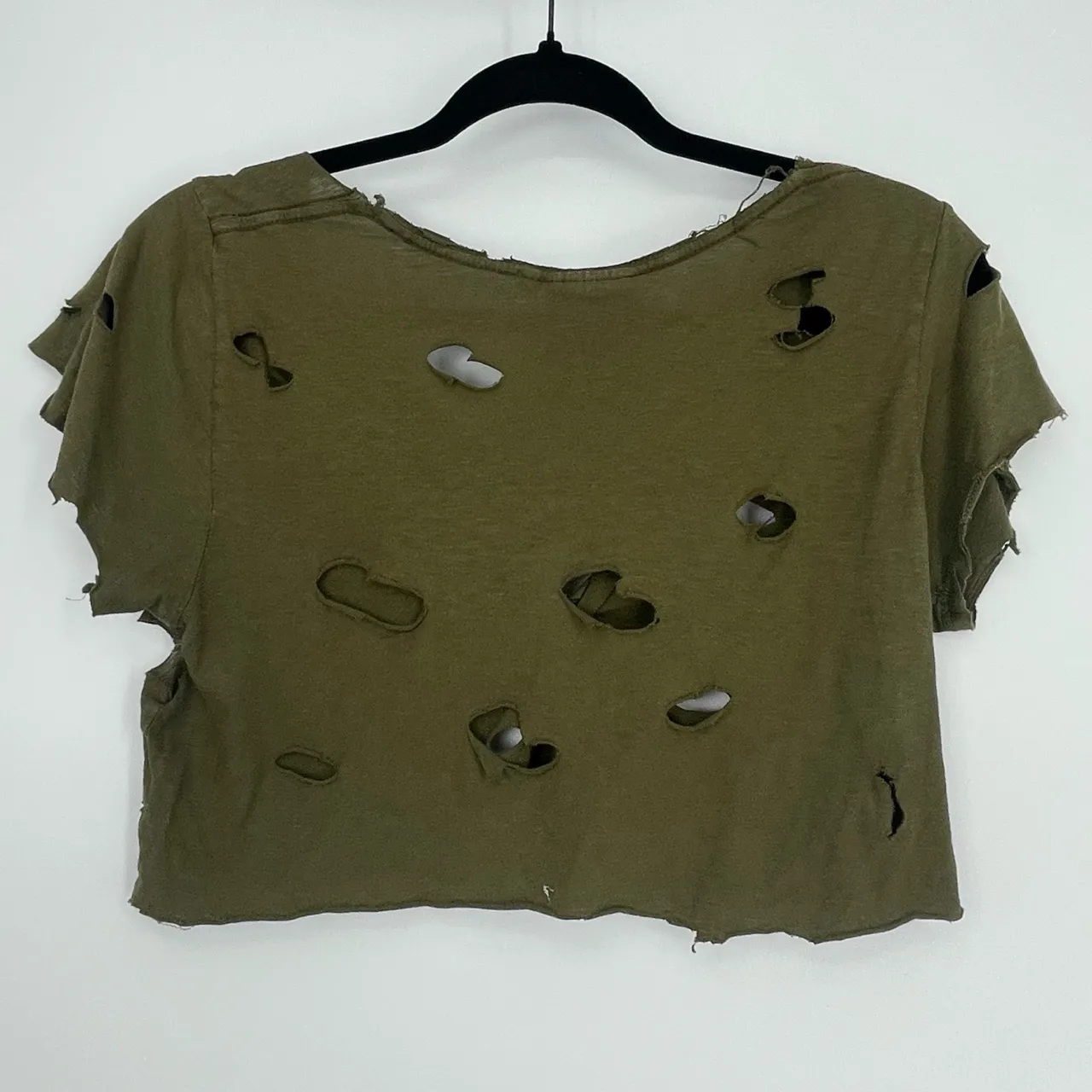 Jungmaven Ultra Distressed Olive‎ Green Womens Hemp Short Sleeve Crop Top XS - Image 9