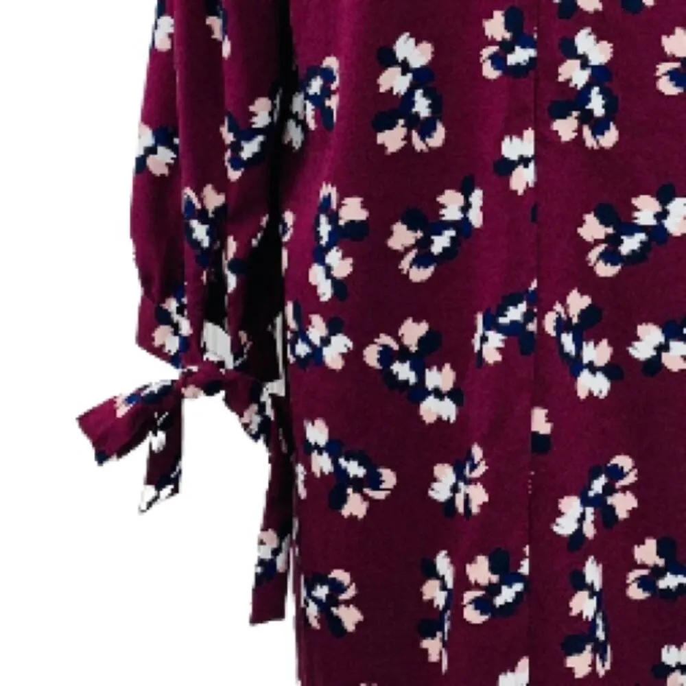 Banana Republic Women's Dress Shift Tie Sleeve NEW Burgundy Floral Size 14 Plus - Image 9