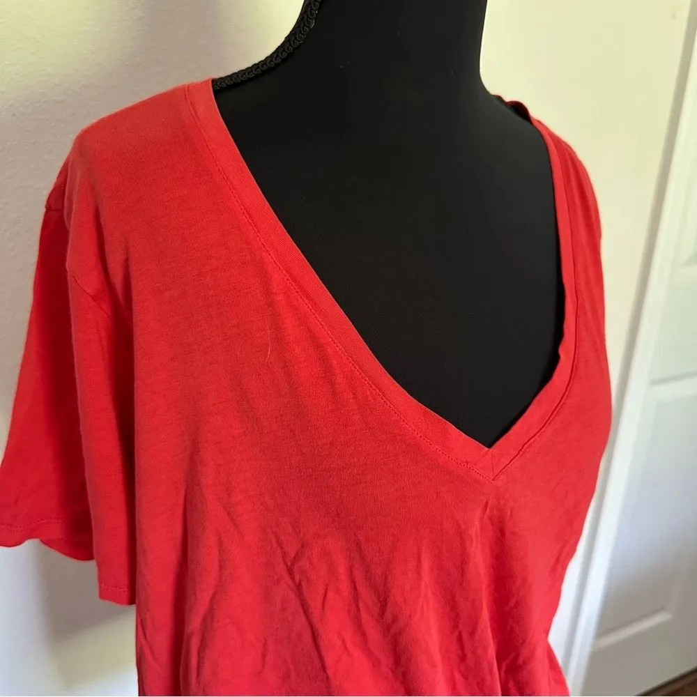Express Red Orange Women’s Short Sleeve T-Shirt with Knot Detail - Image 5