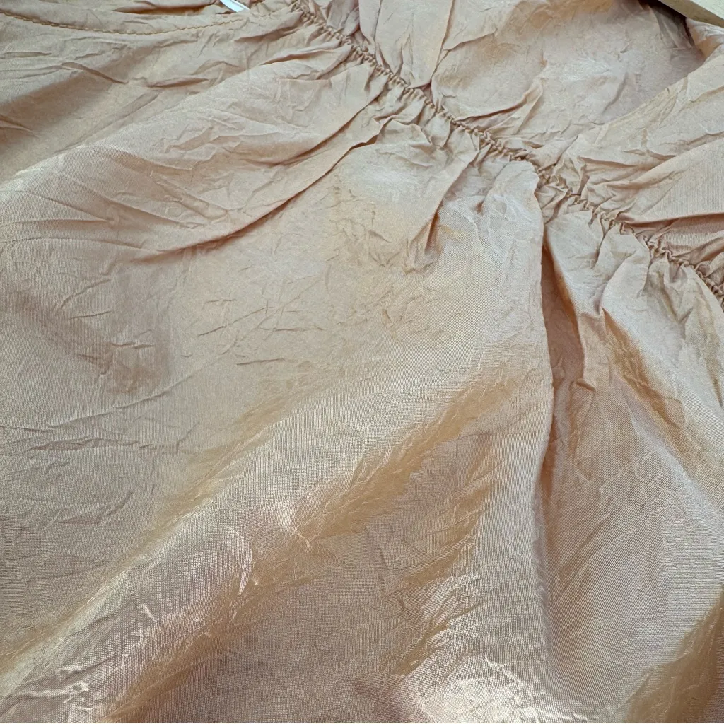 Judy Tampa Steampunk Fairycore Ruch Metallic Long Sleeve 100% Silk Size Small Tan - Image 6