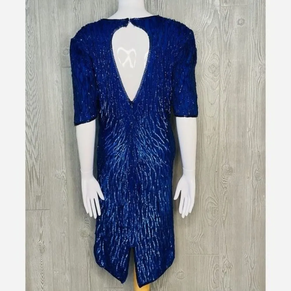 Vintage Sequin mark and John by B2 silk dress size medium formal ball gown eveni Blue - Image 4