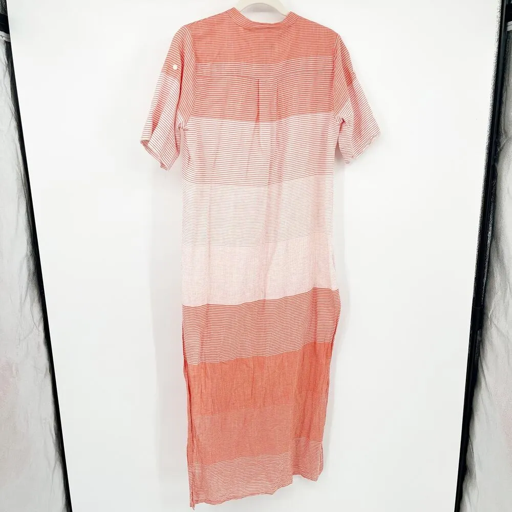ONIA Womens Cotton Lagenlook Renee Striped Button Front Shirt Dress Size S Coral - Image 8