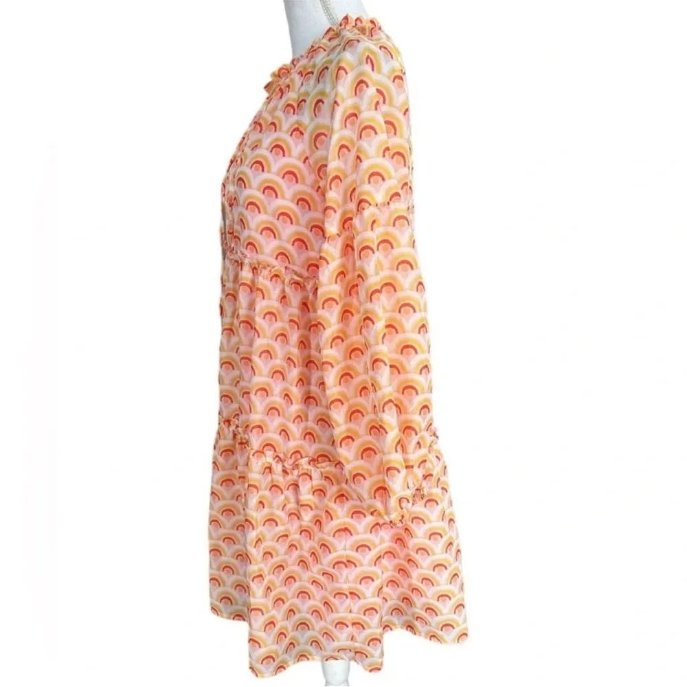 NWOT J. Marie Rainbows Balloon Sleeve Tiered Mini Dress Size XS Pink - Image 9