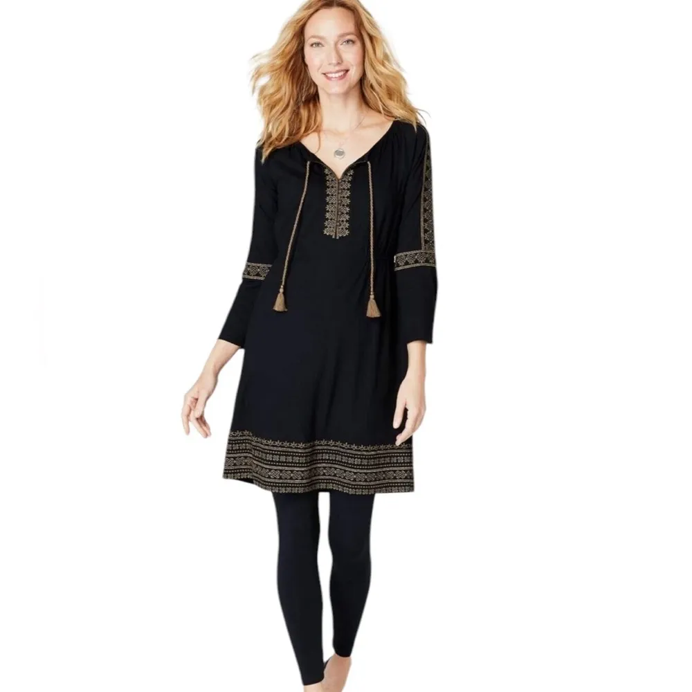 J. Jill Embroidered Cotton Blend Boho Knit Peasant Sheath Dress Black Size S - Image 13