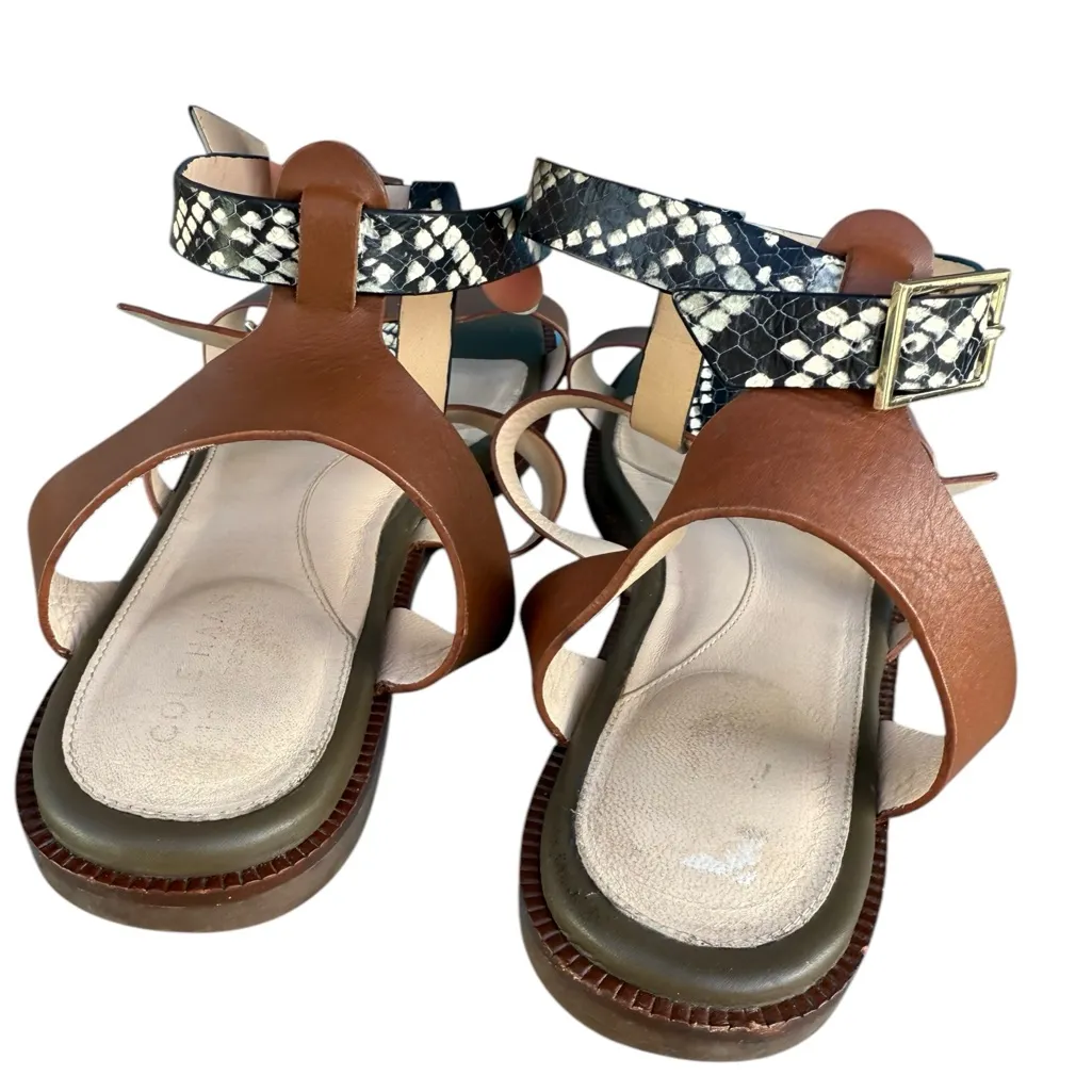 Cole Haan Wren flat sandals Pecan Snake Print gladiator style ankle strap 9.5 - Image 11