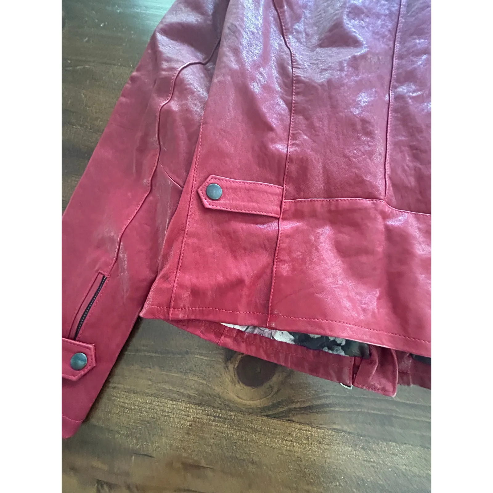 Vera Pelle Italian Genuine Red Leather Moto‎ Jacket Coat Women's Long Sleeve - Image 7