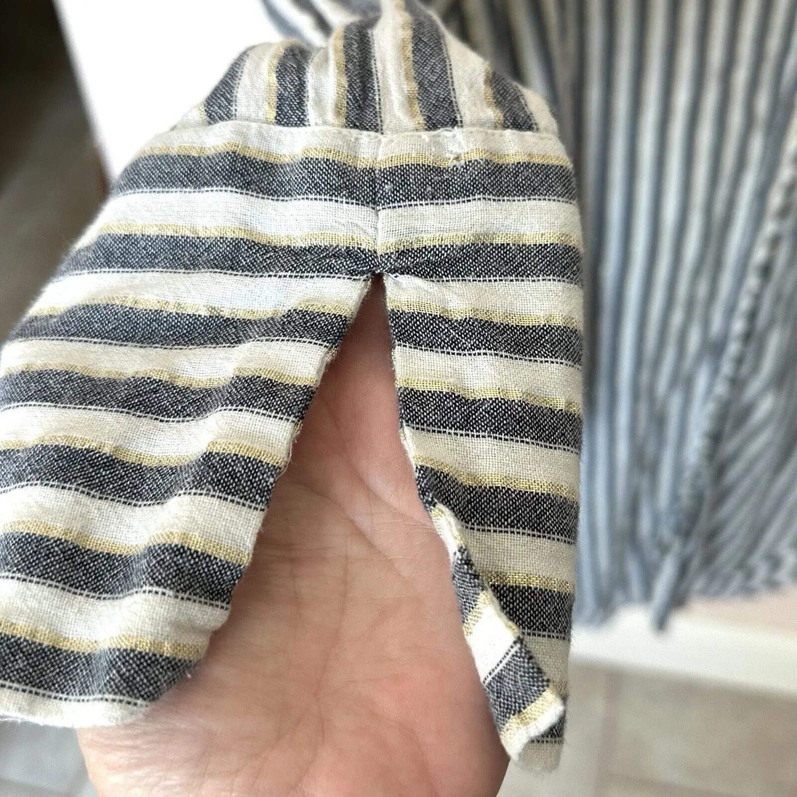 Zara Top Women’s XS Tunic White Blue Gold Stripe Button Down Long Sleeve - Image 4