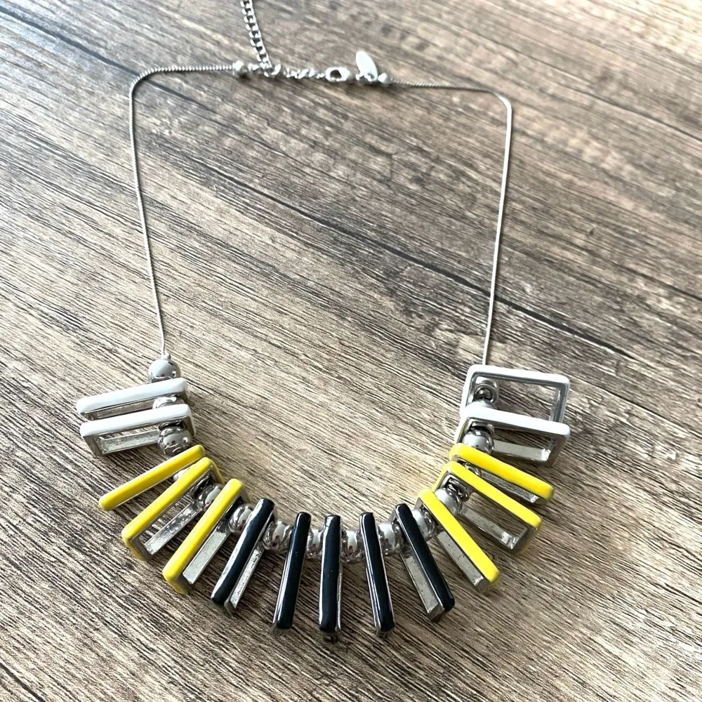 Vintage NY Rectangle Squares Round Bead Necklace Silver - Image 2