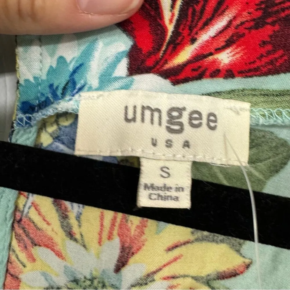 Umgee Green Floral Romper Womens S Tropical Beachy Vacation Short Sleeve Casual - Image 3