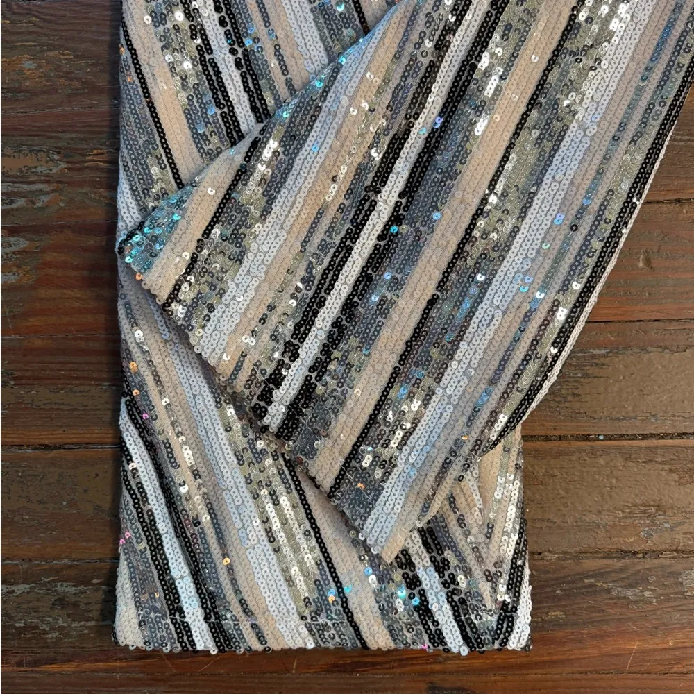 Forever Unique Striped Sequined Wide Leg Trousers ~ Size 2 💛🍄 White - Image 9