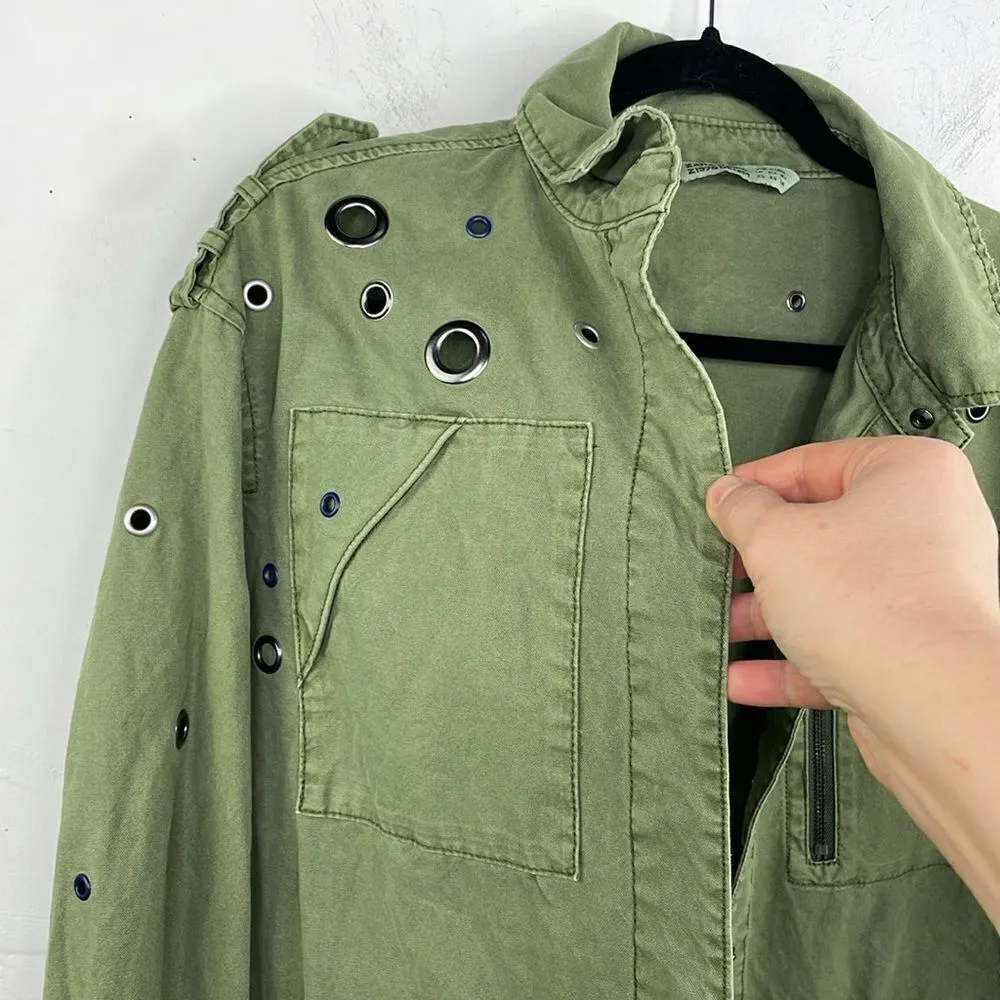 ZARA Oversized Rivet Roll Sleeve Utility Jacket Size X Small Green - Image 8