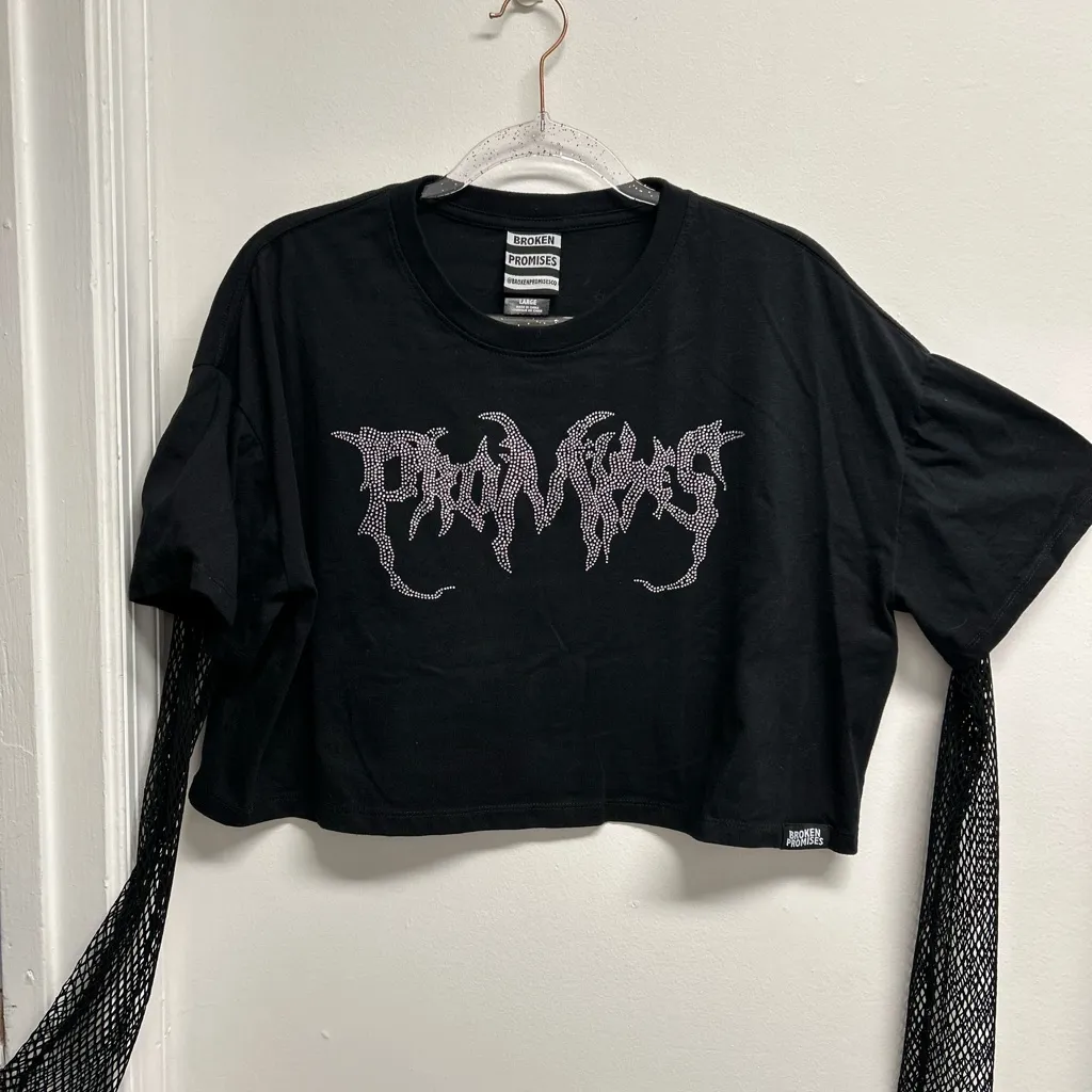 Broken Promises Black Graphic Crop Top - Image 2