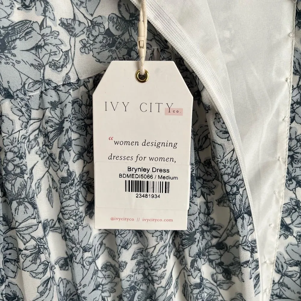 Ivy City Co Brynley Floral Mini Long Puff Sleeve Dress NEW NWT Blue White Size M - Image 9