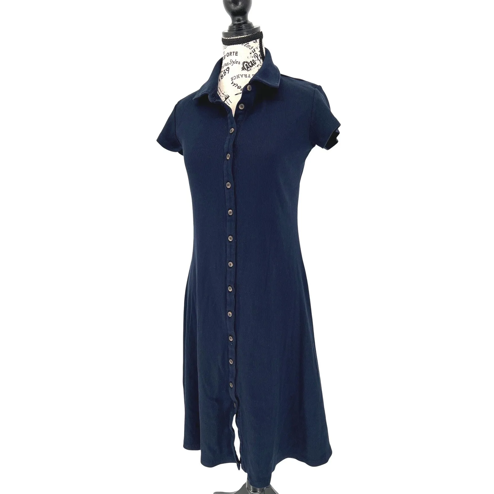 Elie Tahari Button Down Polo Midi Dress Womens Small Navy Pima Cotton NWOT - Image 3