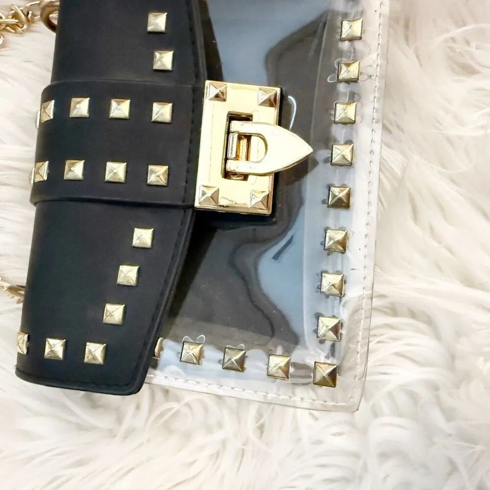 BOUTIQUE | Betty Shoulder Bag Clear Black Gold Tone Studded Chain Strap Stud - Image 3