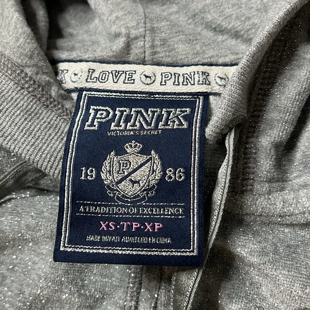 Y2k vintage VS pink velour sparkle heart hoodie xs - Image 7