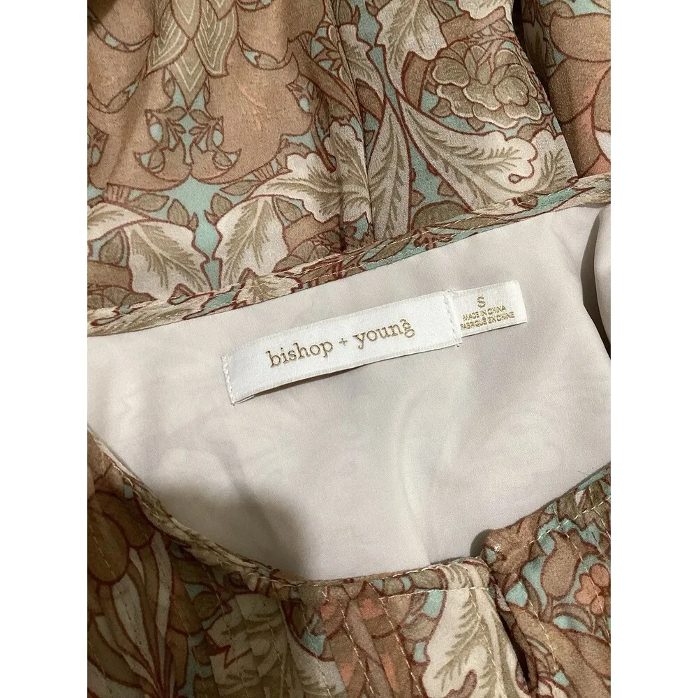 Bishop & Young Tan Floral Sheer Long Sleeve Blouse Boho Peasant S - Image 5
