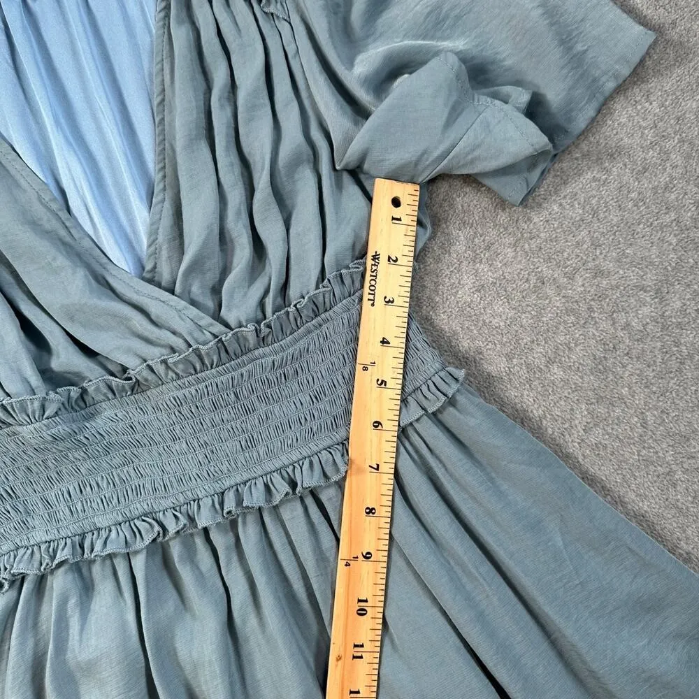 Baltic Born Smocked Waist Mini Dress Women's Small Blue Flutter Sleeve Pleated - Image 6