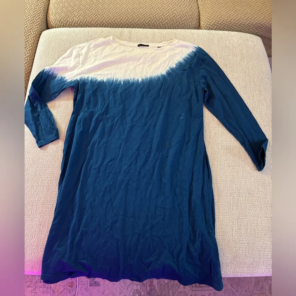 ATM Dip Dye Slub Jersey Long Sleeve Dress SMALL White - Image 3