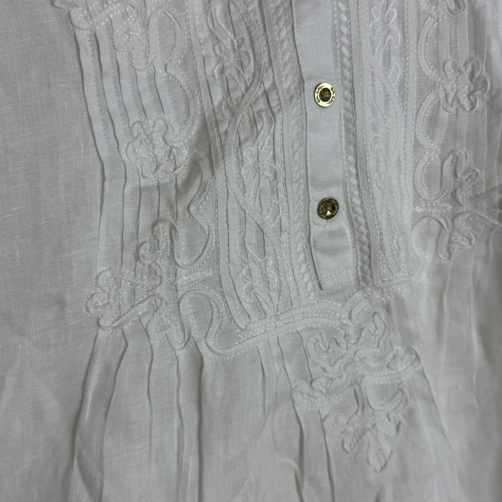 Lilly Pulitzer Shirt Womens Small White Linen Blouse Tunic Embroidered Boho Top - Image 4