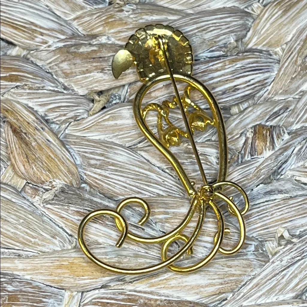 Gold Tone Parrot Brooch with Rhinestones - Image 2
