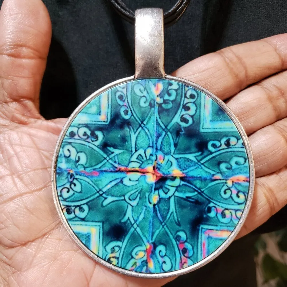 Womens Fashion Silver Blue Pendant Silver and Turquoise Leather Necklace Jewelry - Image 7