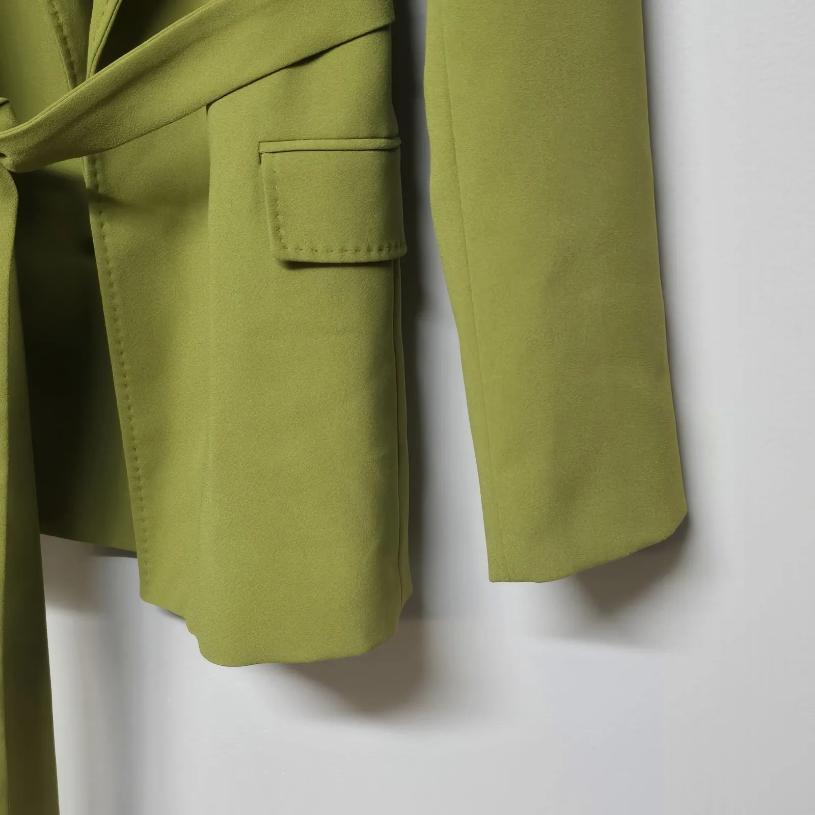 NWT Zara ZW Collection Womens Olive Green Belted Loose-Fitting Blazer Sz M - Image 5
