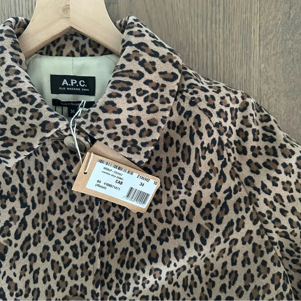 NWT A.P.C. Manteau Alice Leopard Print Wool Blend Trapeze Coat Tan Brown 34 / XS - Image 9