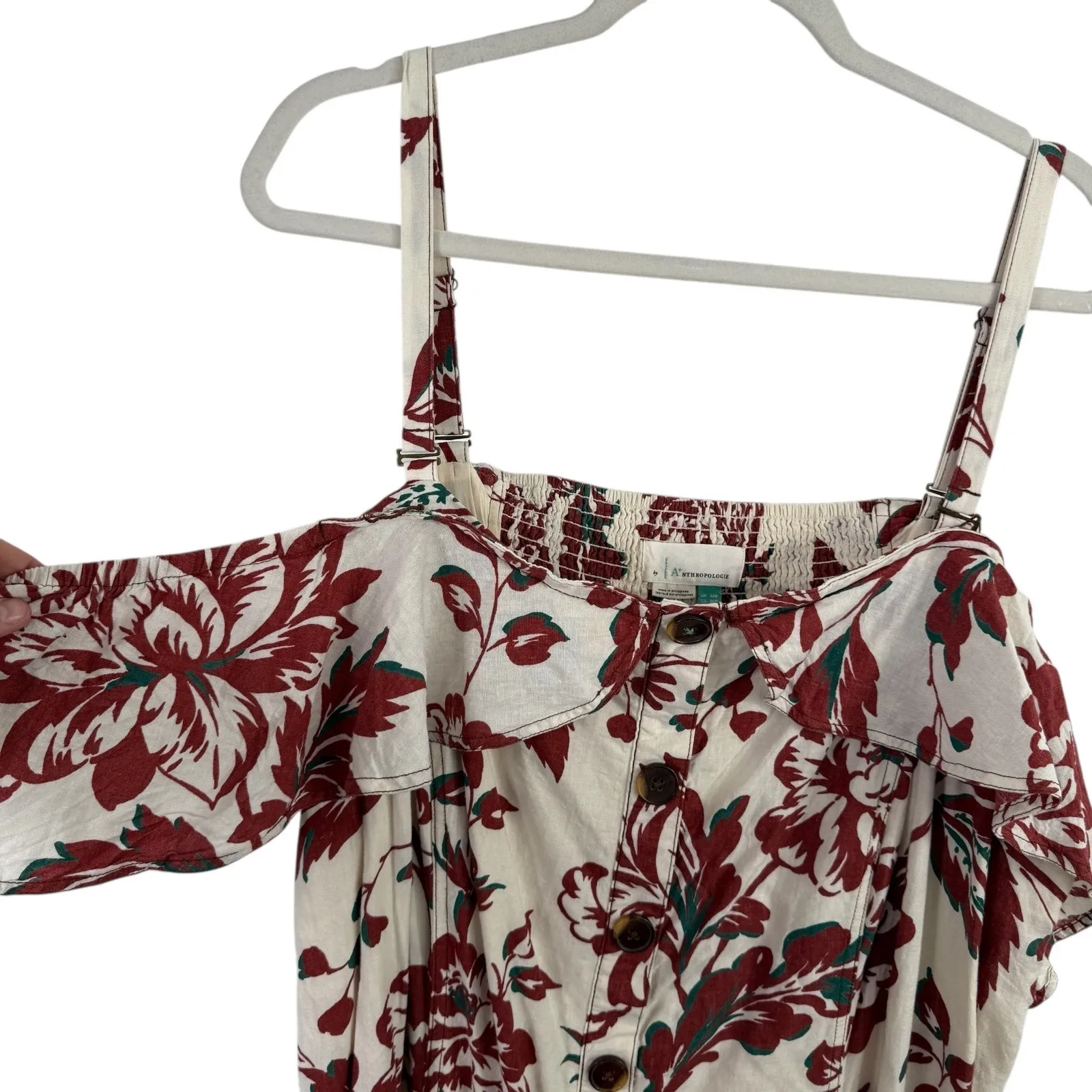 Anthropologie A+ Oahu Floral Linen Blend Midi Dress Off Shoulder Womens Plus 26W - Image 4