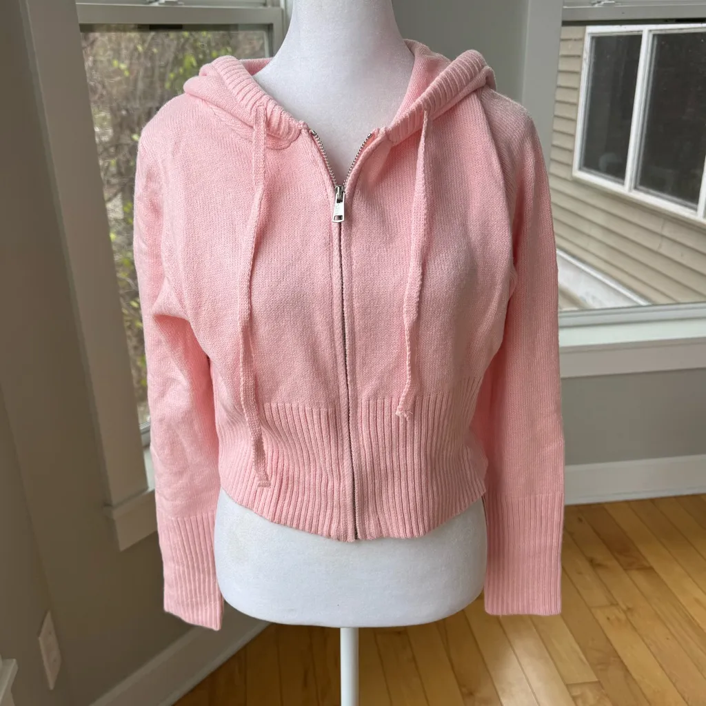 MUSERÀ Pink Cropped Zipper Hoodie Cardigan Sweater Size Large NWT - Image 9