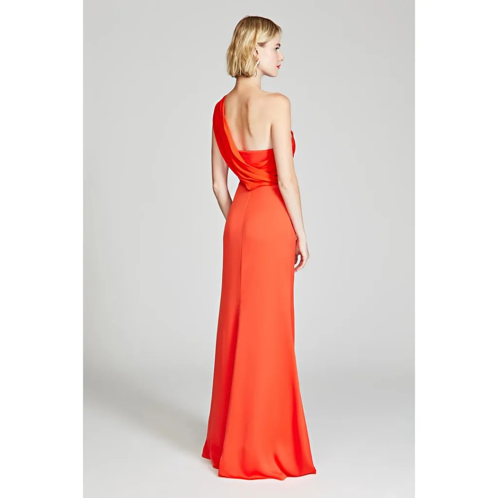 HALSTON Roselle One-Shoulder Cotton Blend Crepe Gown in Orange Spice Size US 2 - Image 10