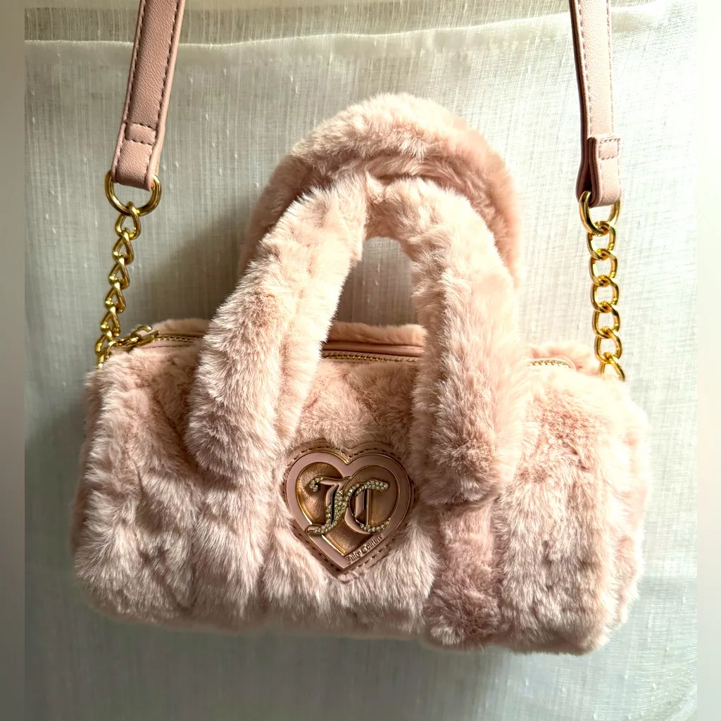 NEW Juicy Couture Pink Fuzzy Roll Crossbody Bag - Image 7