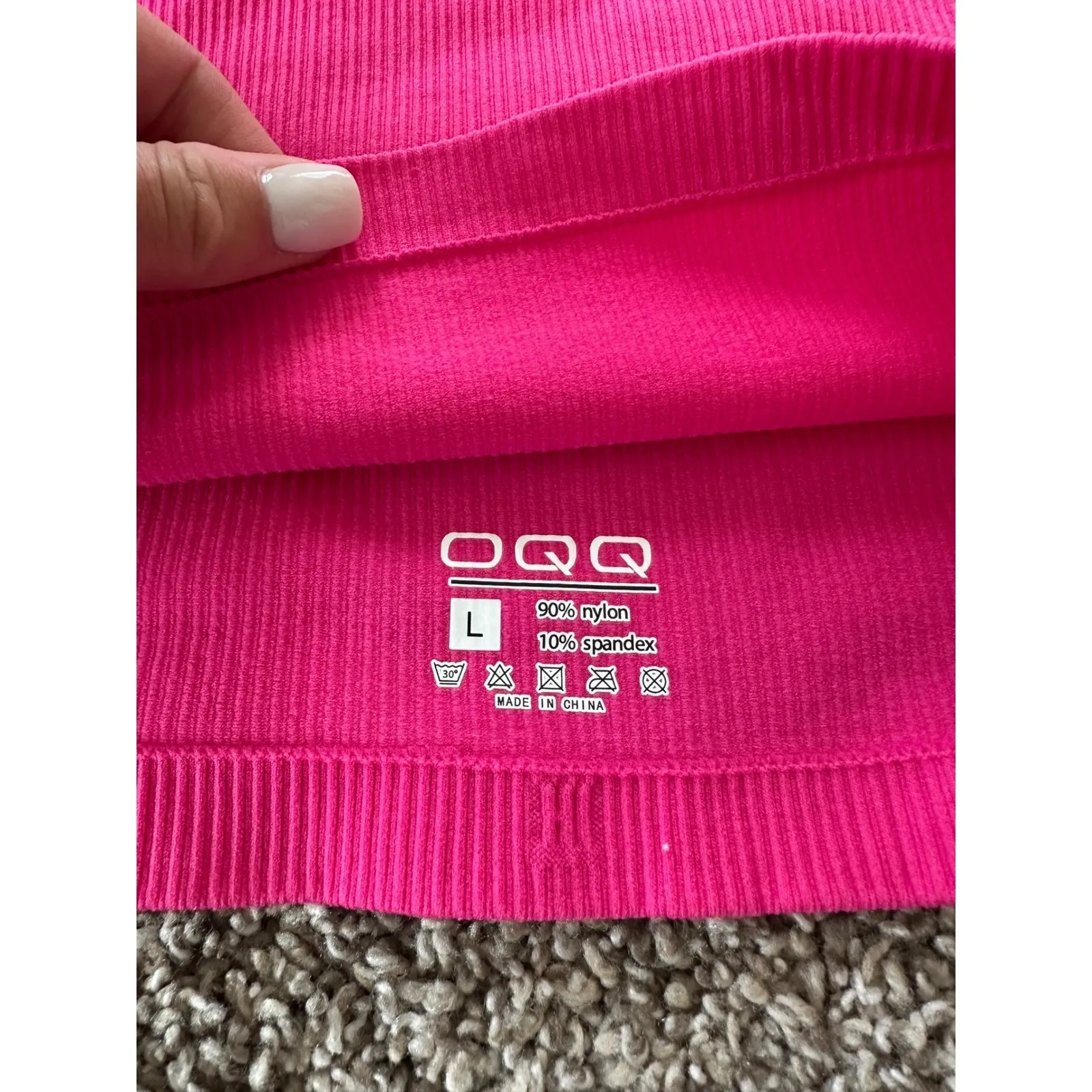 OQQ Ribbed Square Neck Long Sleeve Crop Top Set Activewear‎ Athleisure L Pink Size L - Image 4