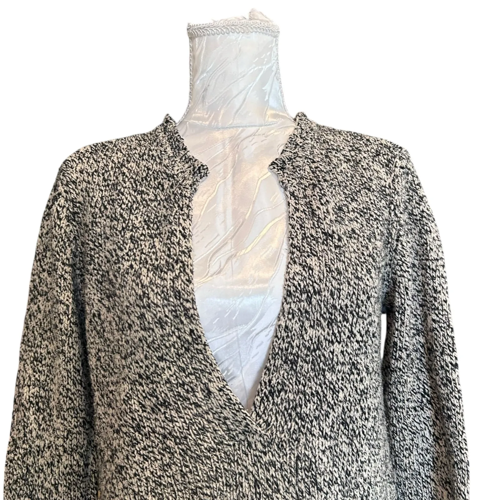 JJill Black White Marled Silk Sweater Womens Sz Small Plunging V Neck Loose Fit - Image 5