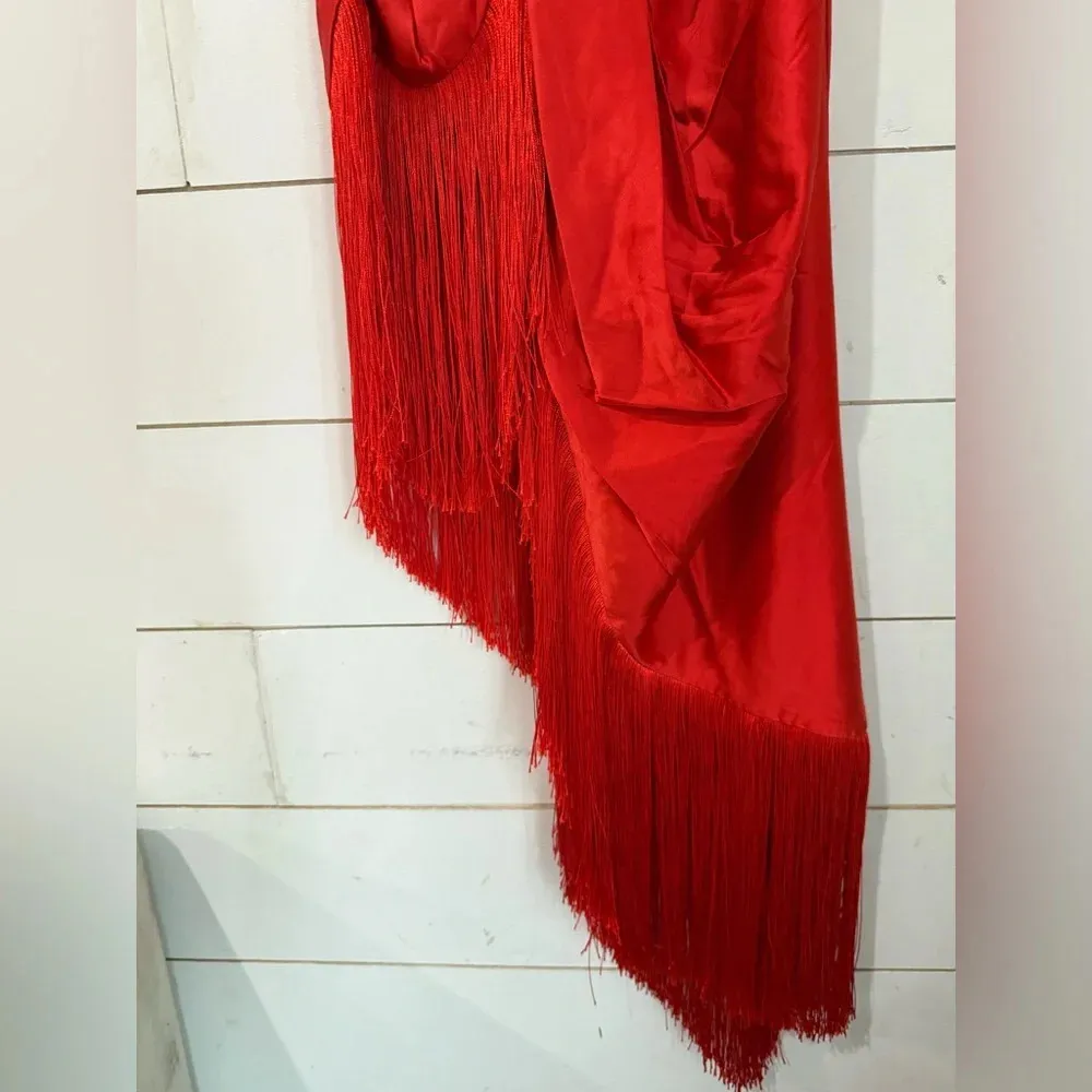 For Love & Lemons Anisa Asymmetrical Dress in Red - Image 9