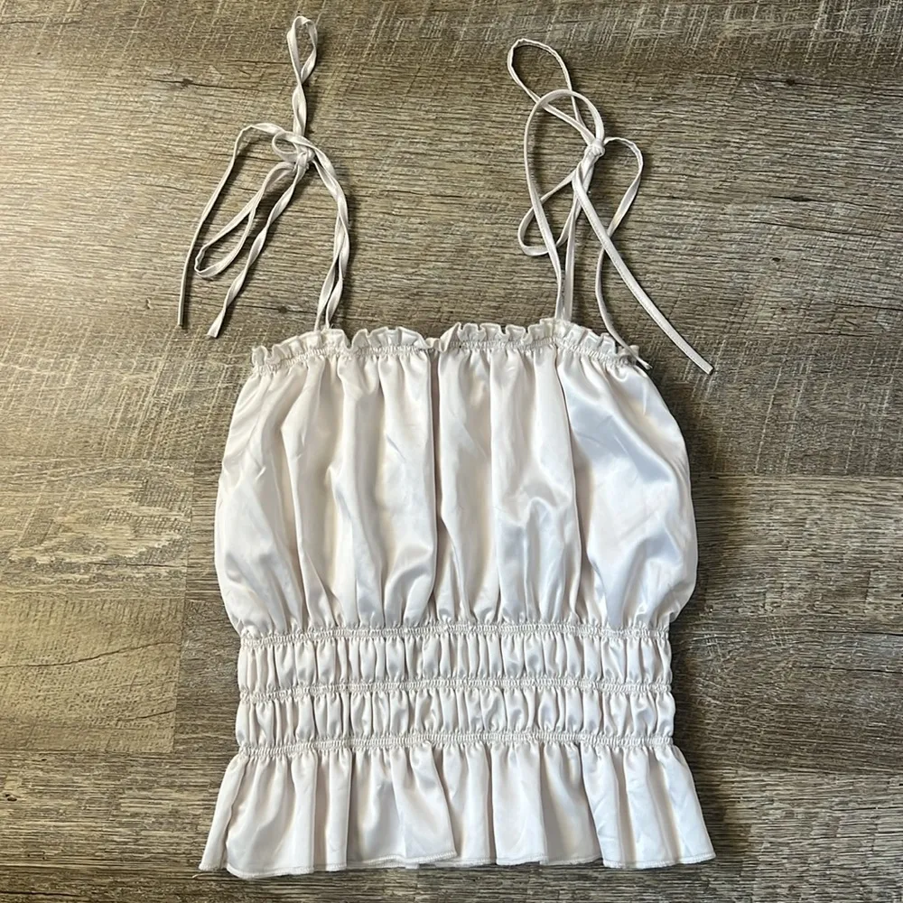 Zara Satin Tank Top In Pearl Size Medium - Image 3