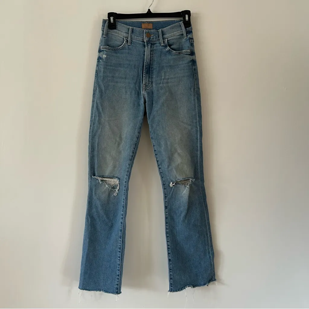 MOTHER Denim The Hustler Distressed Raw Hem Ankle Jeans Thrilling Shots Size 26 Blue - Image 2