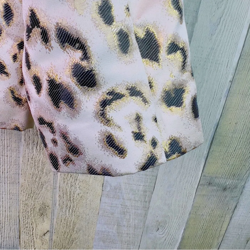 Natori  XS Metallic Leopard Print Open Front Lined Cardigan Jacket Faux Pockets - Image 6